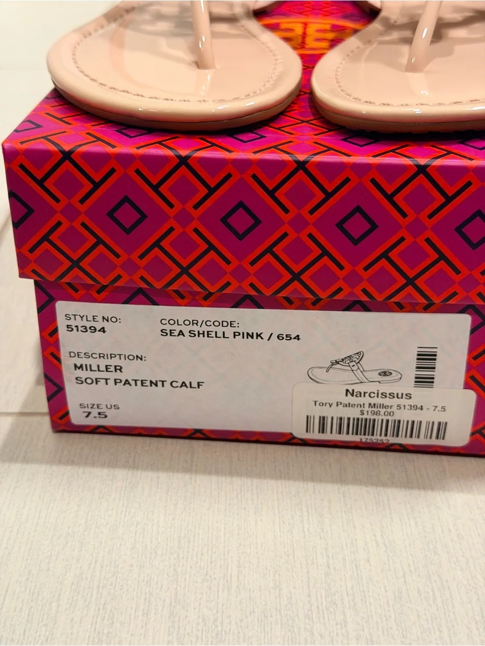 Tory Burch Patent Leather Miller Sandals in Sea Shell Pink